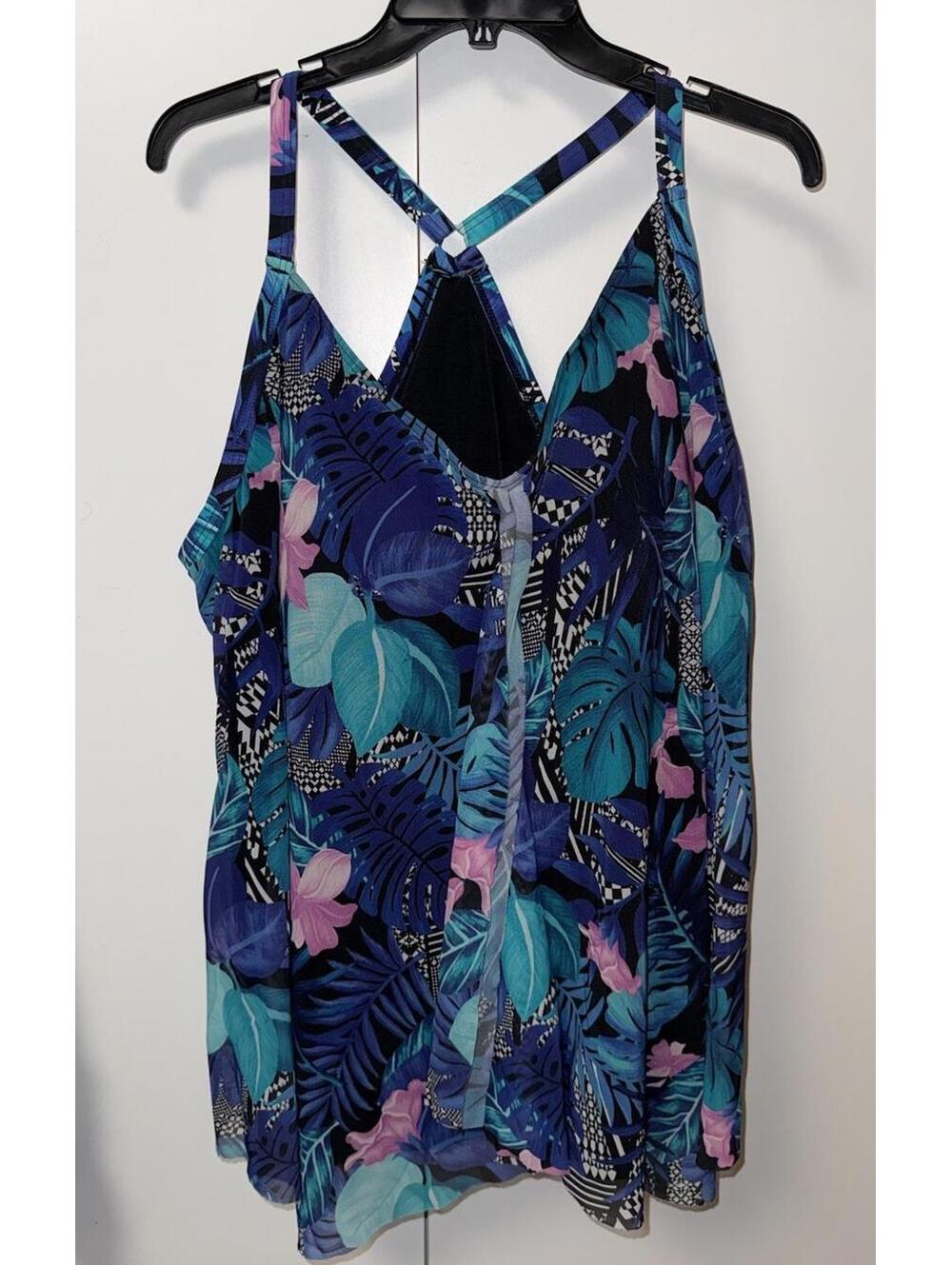 Swimsuits For All womens Tankini Sz 28 Blue Floral Swimwear built in bra